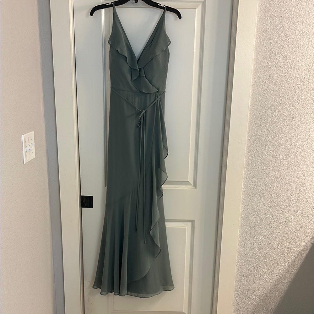 Jenny Yoo Dusty Green Ruffle Maxi Dress